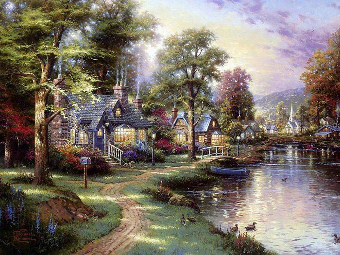 (image for) Thomas Kinkade paintings reproductions of paintings on canvas